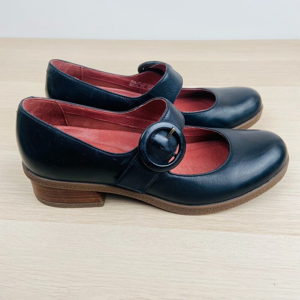 Dansko Brandy Mary Jane Black Leather Heel Shoes Buckle Comfort, Size 40 / US 10
